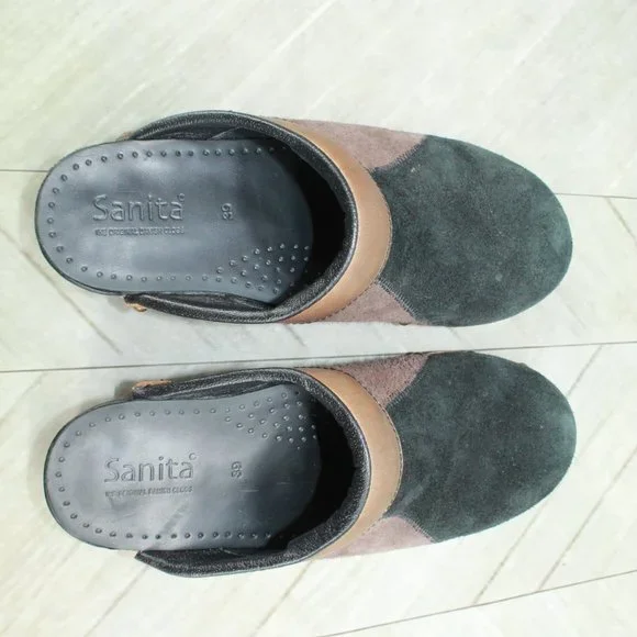 Sanita Black Suede Slip On Slide Studded Clogs Mules Size 39 US 9 - Picture 6 of 8